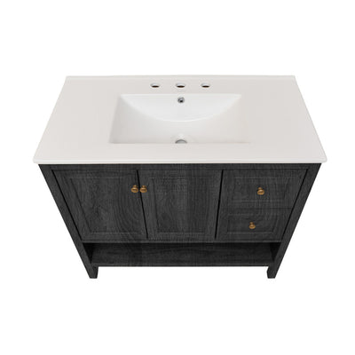 Chateau 36" Freestanding Bathroom Vanity in Black Oak with 3-Hole Widespread Sink Top