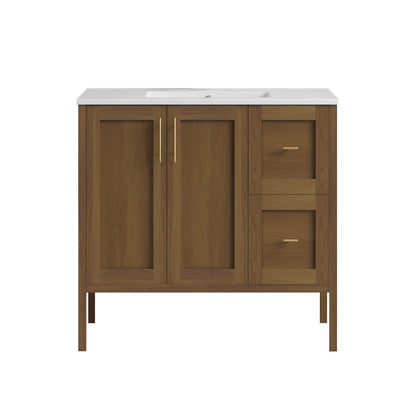 Forme 36" Modular Freestanding Bathroom Vanity with 3-Hole Widespread Top in Brown Oak