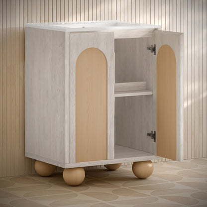 Plaisir II 24" Freestanding Bathroom Vanity in White Oak with 3-Hole Widespread Sink Top