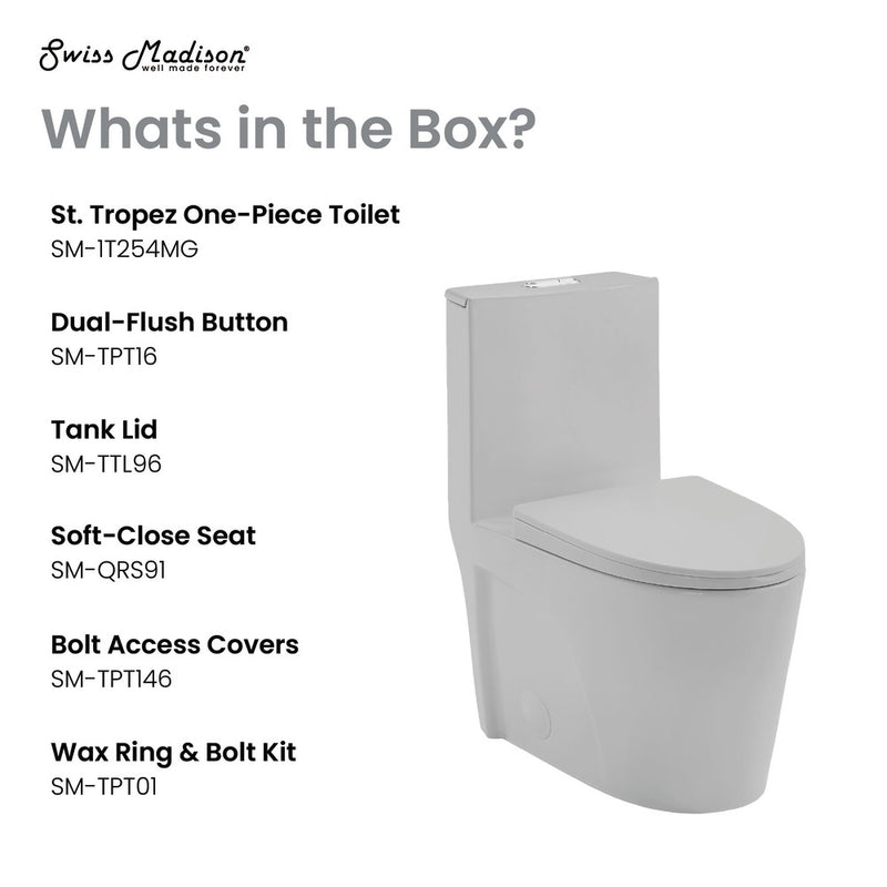 St. Tropez One-Piece Elongated Toilet Vortex™ Dual-Flush 1.1/1.6 gpf in Matte Grey