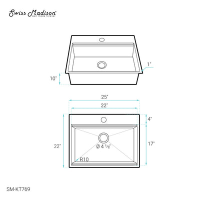 Ravi Single Basin 25 x 22 Topmount Kitchen Workstation Sink