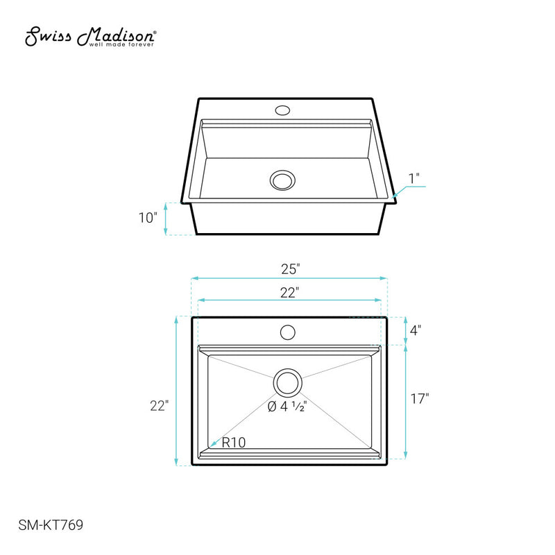 Ravi Single Basin 25 x 22 Topmount Kitchen Workstation Sink