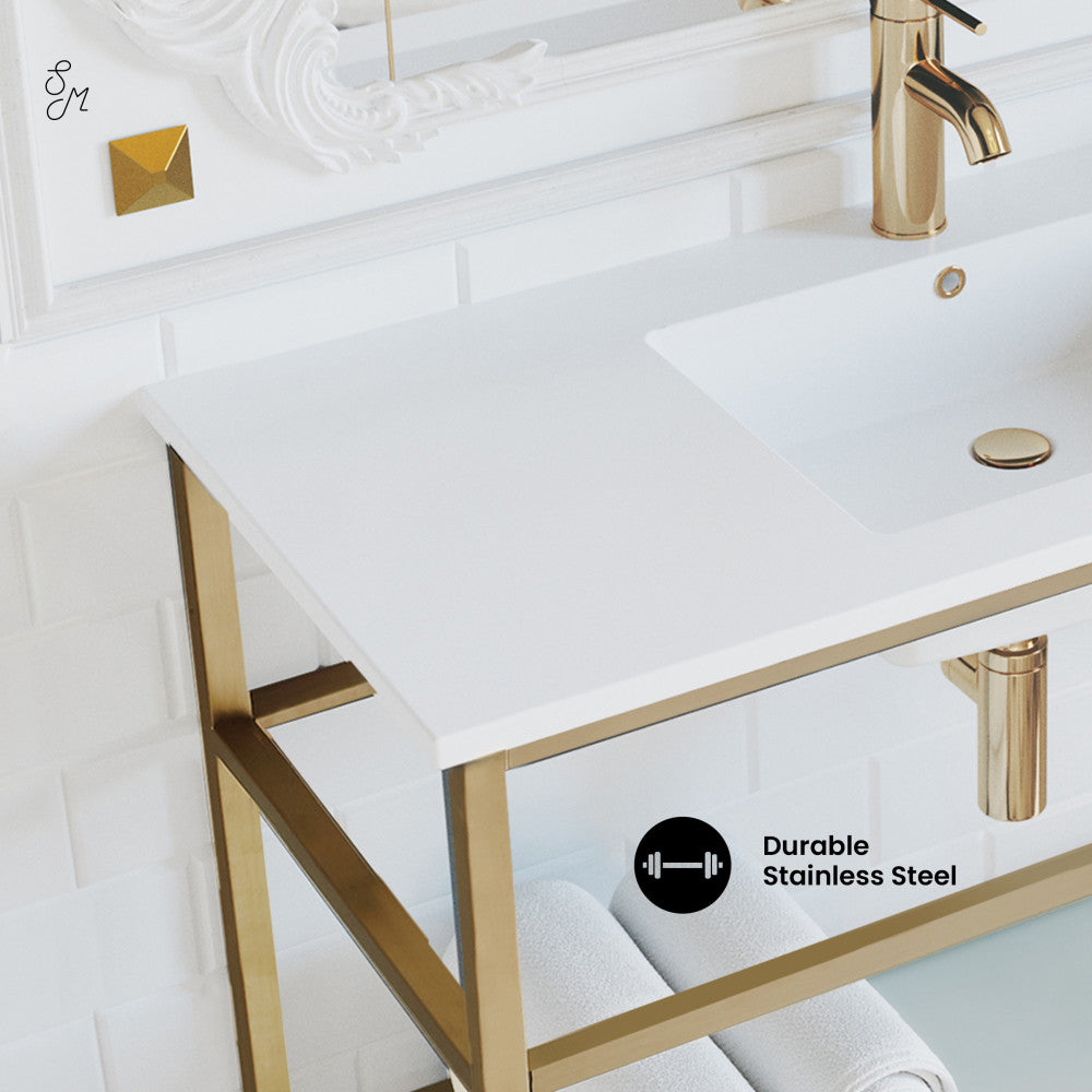 Pierre 36" Open Shelf Gold Frame Wall-Mounted Bathroom Vanity with Sink Top