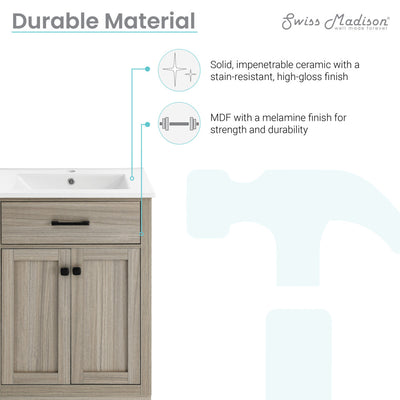 Burdon 24" Freestanding Bathroom Vanity in Weathered Oak with Sink Top