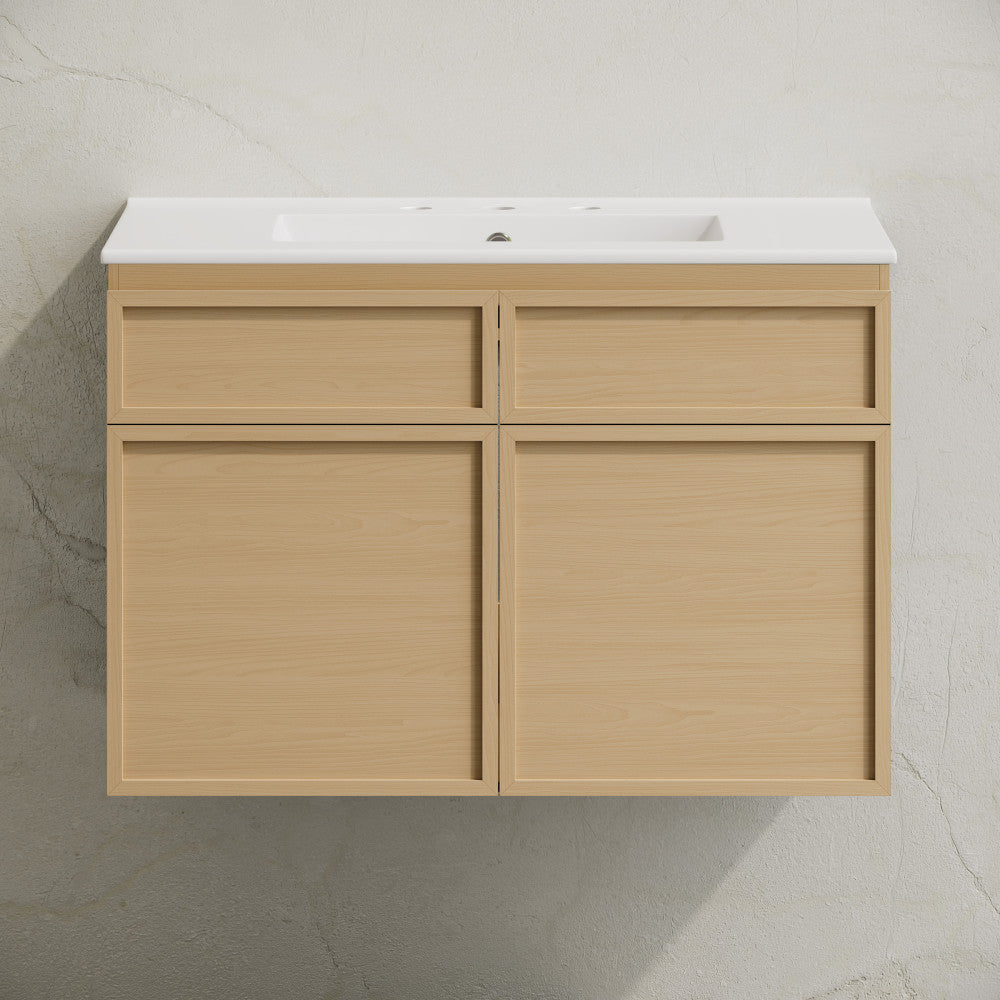 St. Tropez 30" Wall-Mounted Bathroom Vanity in Natural Oak with 3-Hole Widespread Sink Top