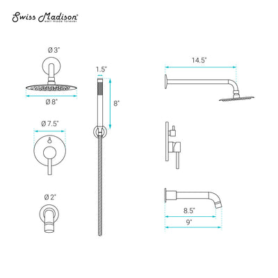 Ivy 1.8 GPM Wall Mount Fixed Shower Head with Hand Sprayer and Tub Filler in Matte Black, Valve Included