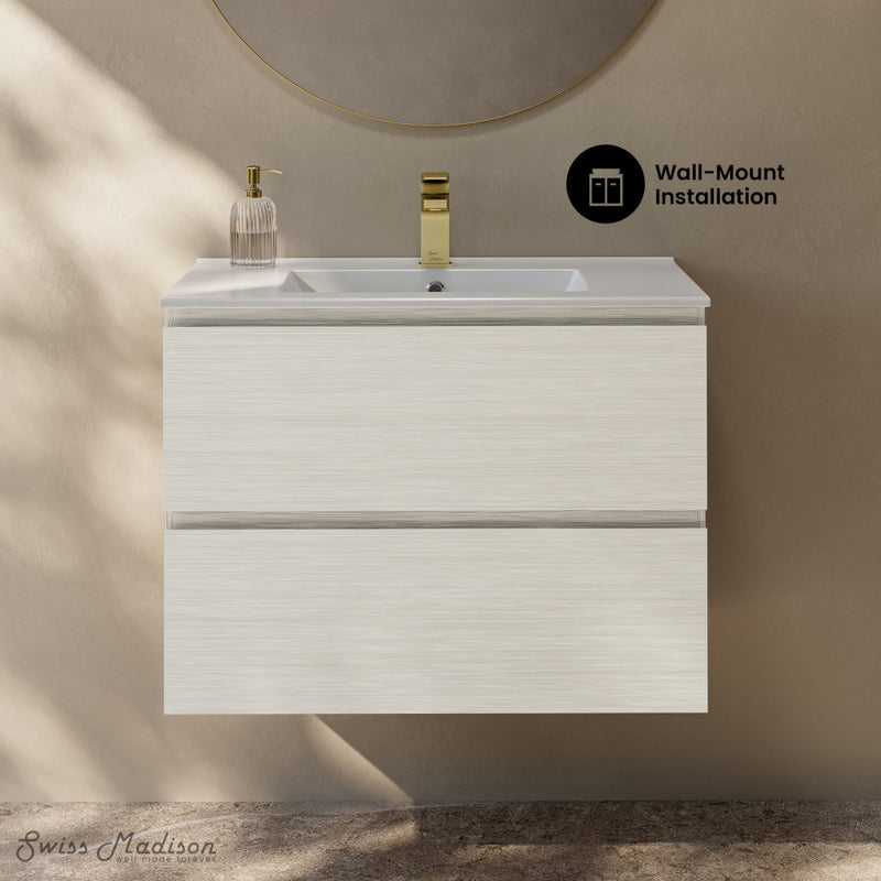 Liberte 30" Wall-Mounted Bathroom Vanity in White Oak with Sink Top