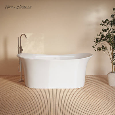 Cascade 66" Double Slipper Soaking Freestanding Bathtub in Glossy White, Drain Included