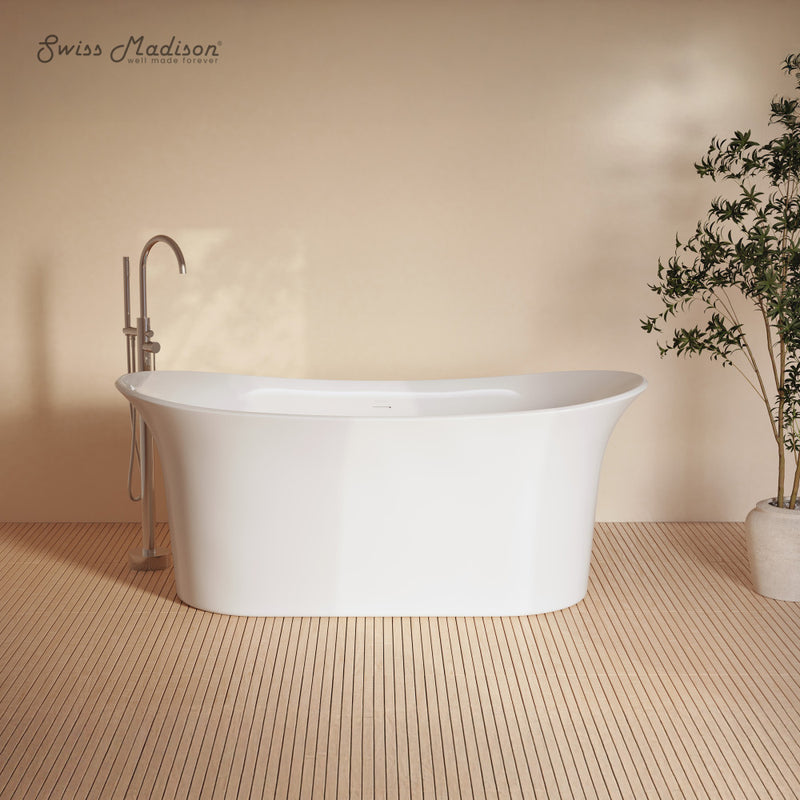 Cascade 66" Double Slipper Soaking Freestanding Bathtub in Glossy White, Drain Included