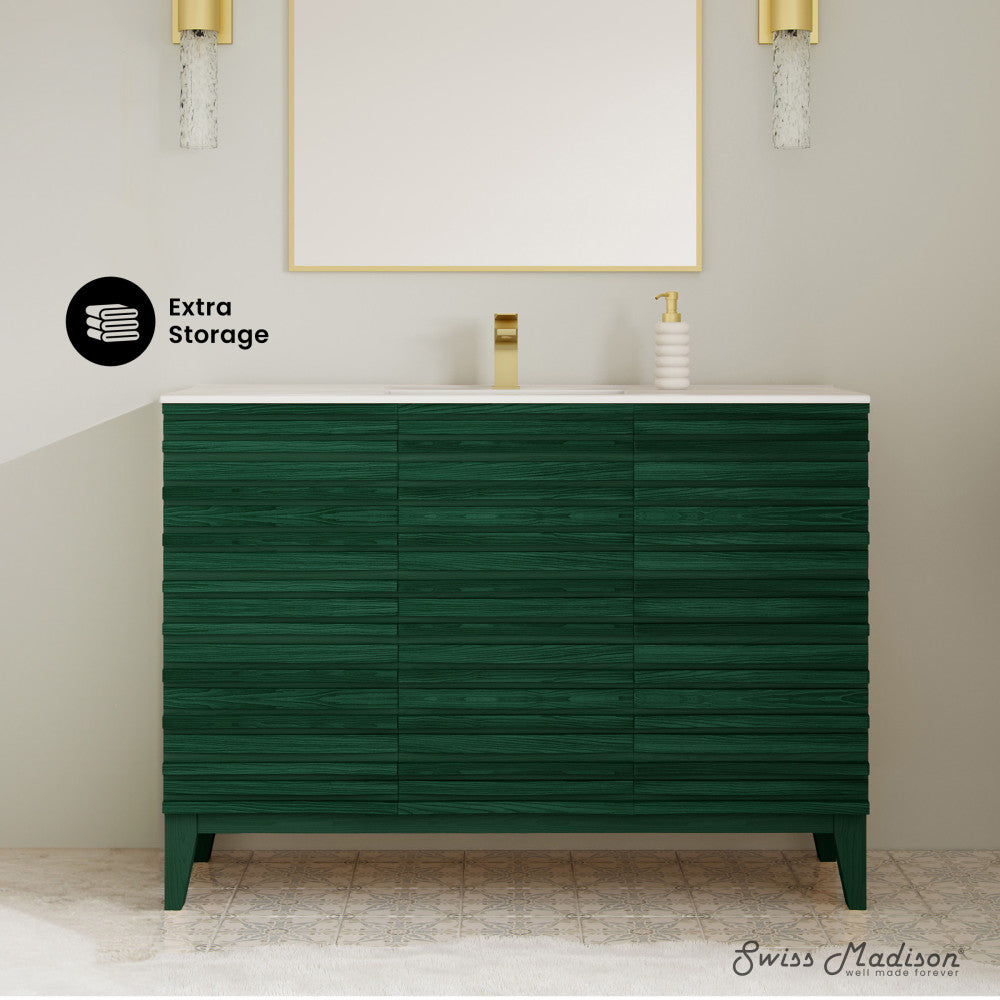 Cascade 48" Freestanding Bathroom Vanity in Green Oak with Sink Top
