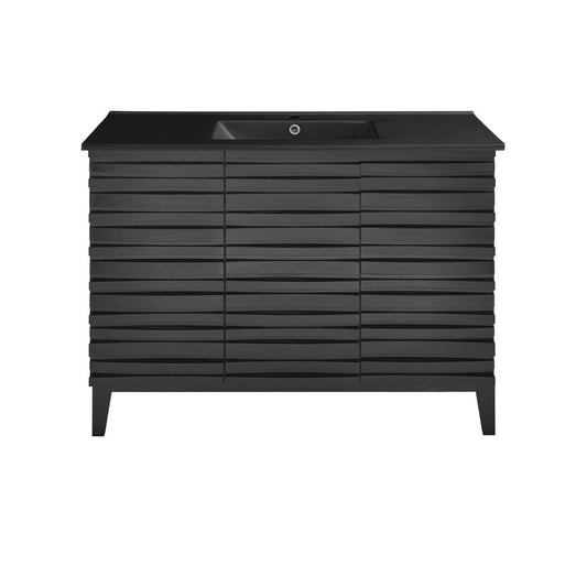 Cascade 48 in. Black Oak Bathroom Vanity With Black Ceramic Sink Top