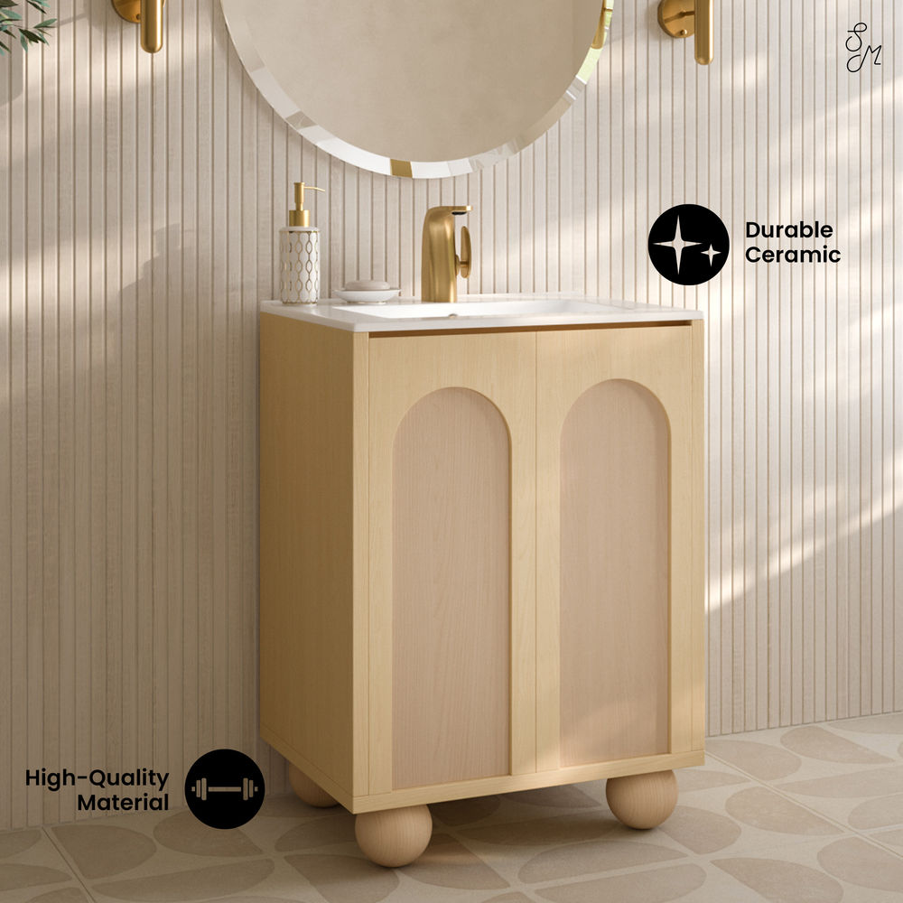 Porte 24" Freestanding Bathroom Vanity in Natural Oak with Sink Top