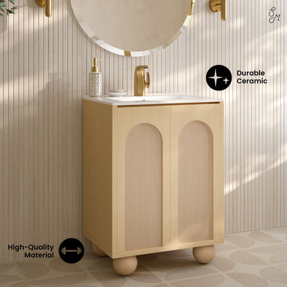 Porte 24" Freestanding Bathroom Vanity in Natural Oak with Sink Top