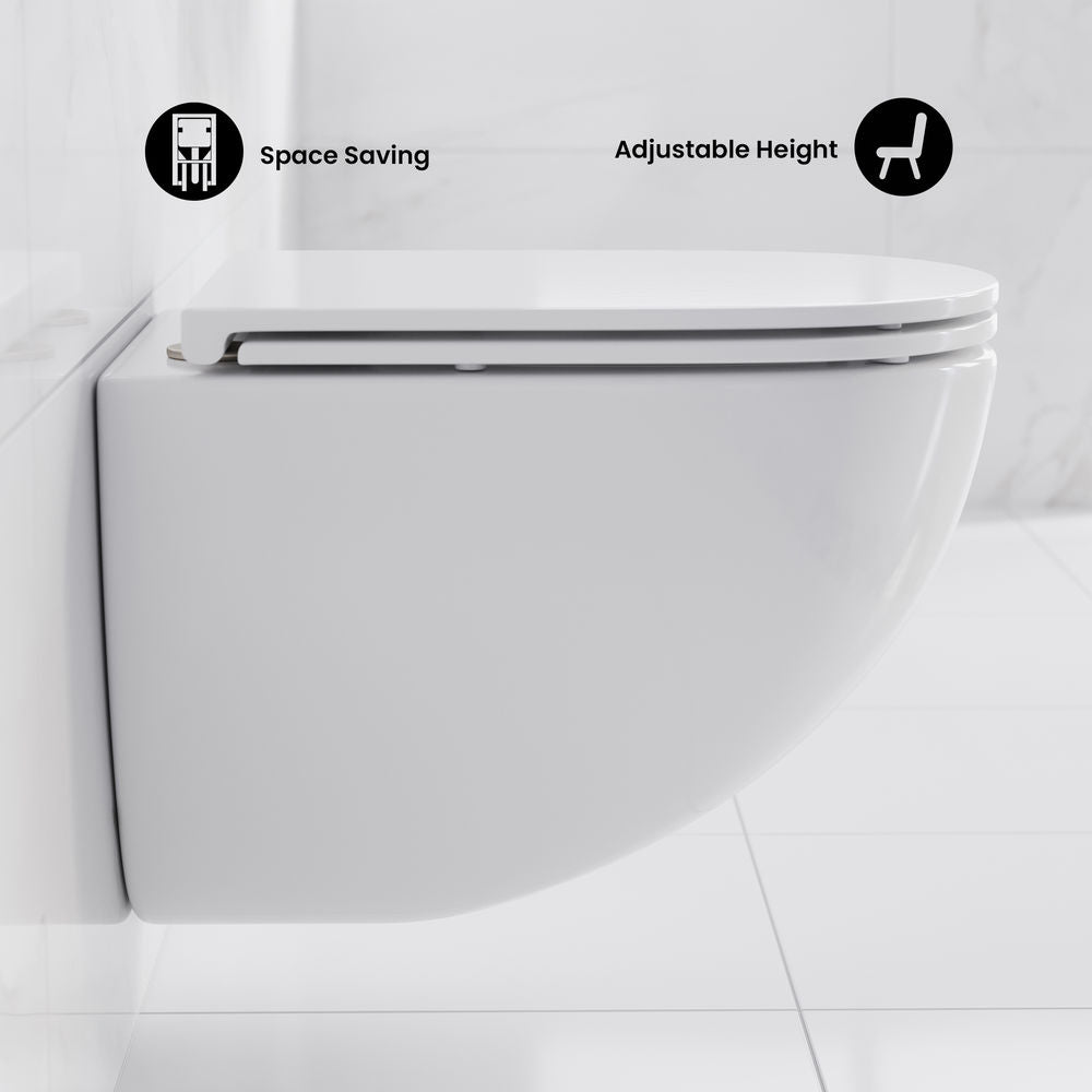 St. Tropez Wall-Hung Toilet Bundle 0.8/1.6 GPF Dual Flush in Glossy White with Brass Flush Plate
