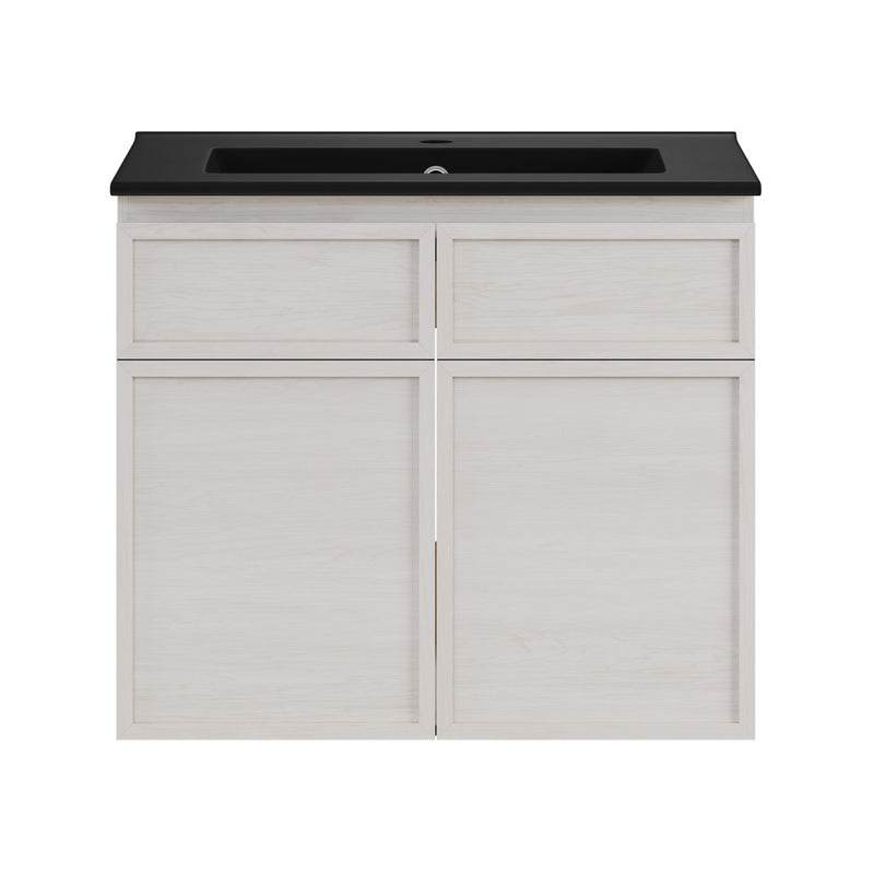 St. Tropez 24" Wall-Mounted Bathroom Vanity in White Oak with Black Sink Top