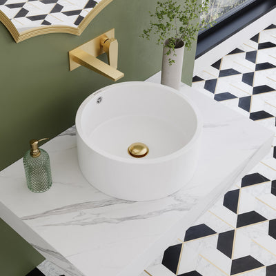 Monaco 36" Floating Bathroom Shelf with Vessel Sink in White Marble