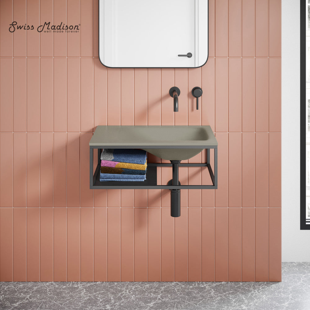 Lisse 24" Rectangle Concrete Wall-Mount Bathroom Sink in Taupe with Matte Black Frame