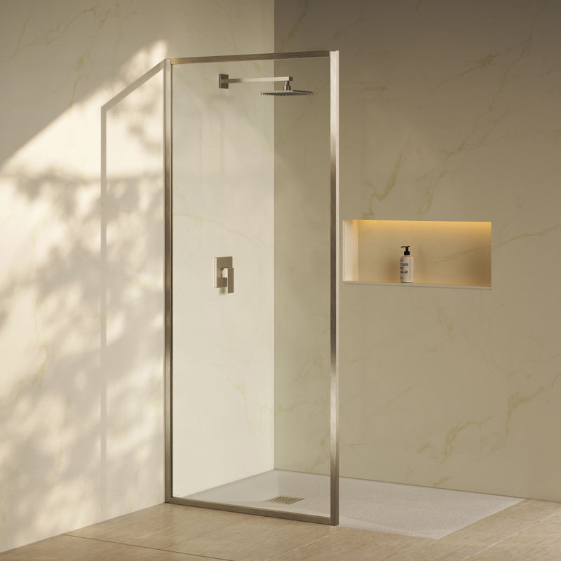 Pierre 34 x 76 Framed Fixed 3/8 in. (10mm) Clear Tempered Glass Shower Door with Nickel Brushed Frame
