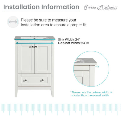 Cannes 24 in. White Bathroom Vanity With White, 3-Hole Ceramic Sink Top