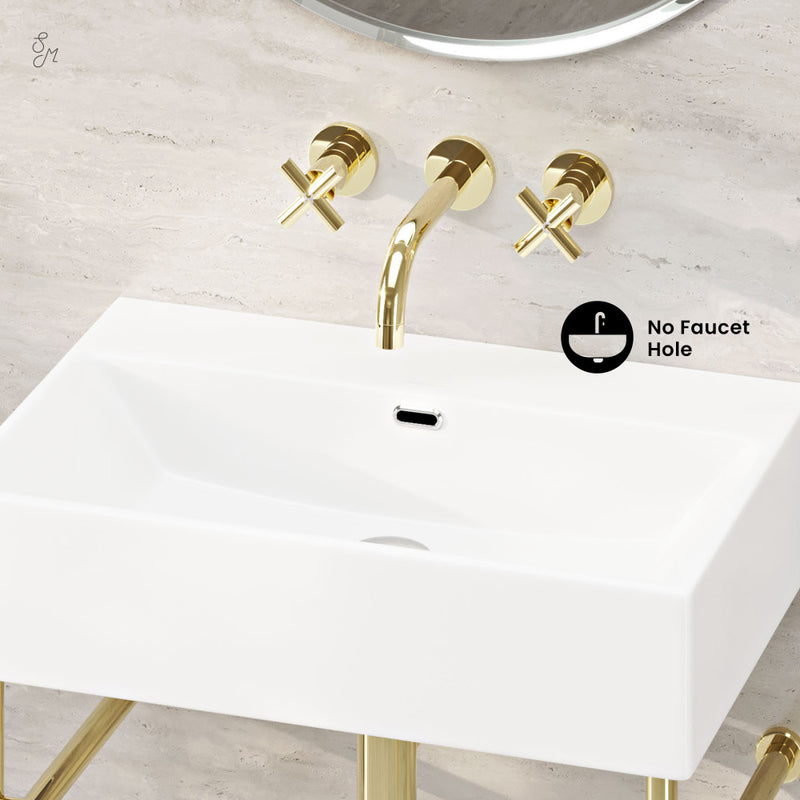 Claire 24" Rectangle Zero Hole Console Sink with Glossy Gold Legs