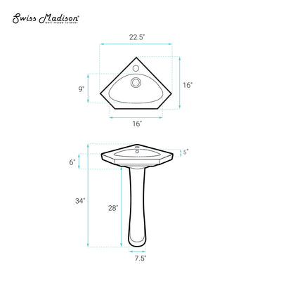 St.Tropez Corner Two-Piece Pedestal Sink