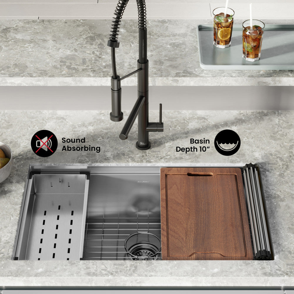 Tourner 32" 18 Gauge Stainless Steel Undermount Kitchen Sink in Matte Black