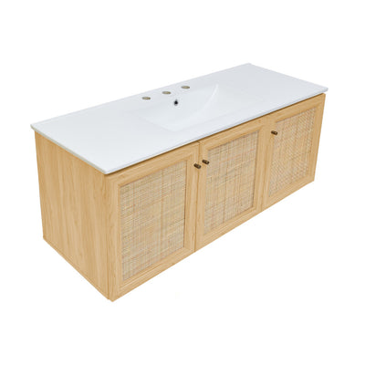 Classe 48" Wall-Mounted Bathroom Vanity in Natural Oak with 3-Hole Widespread Sink Top