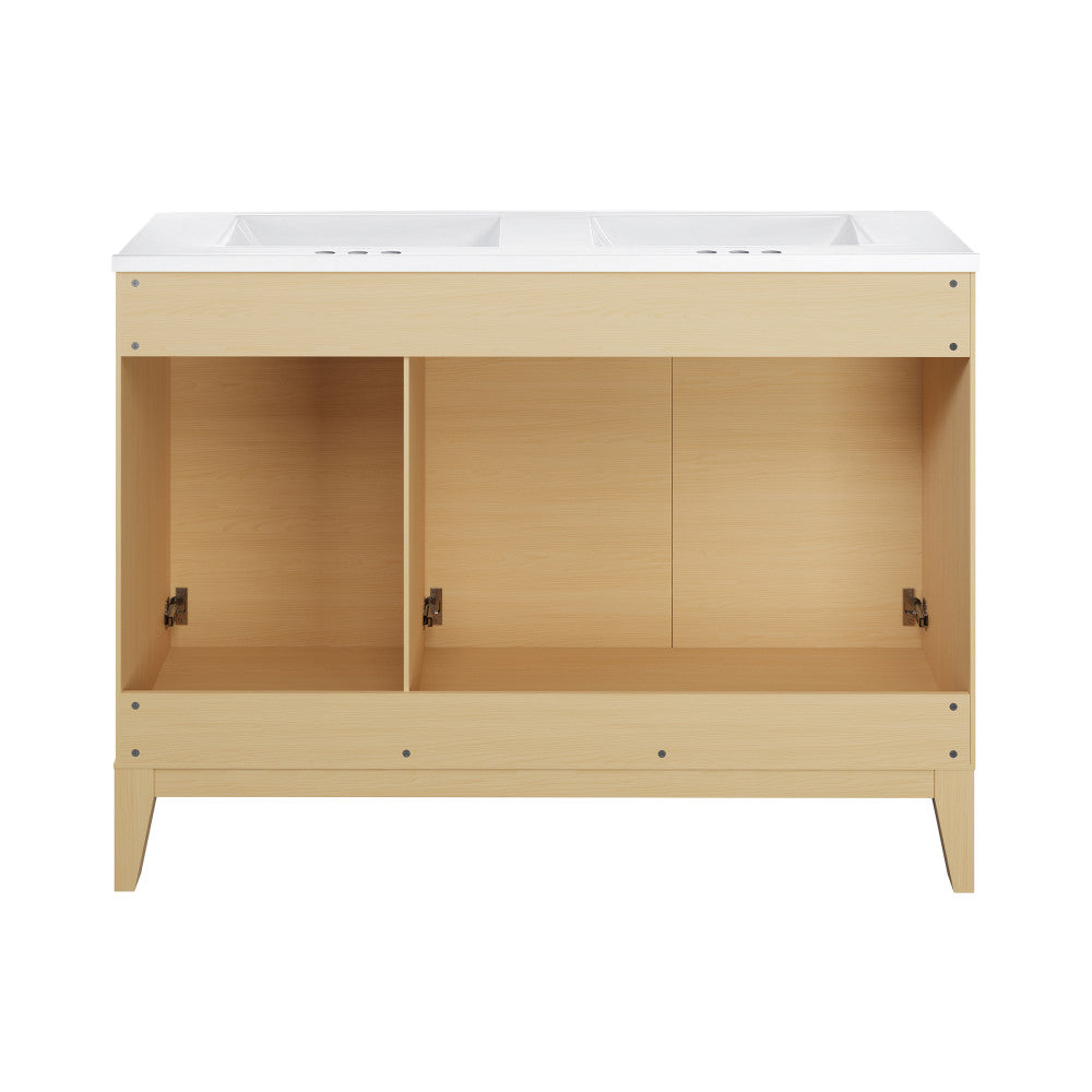 Cascade 48 in. Natural Oak, Double Basin Bathroom Vanity With White, 3-Hole Centerset Ceramic Sink Top