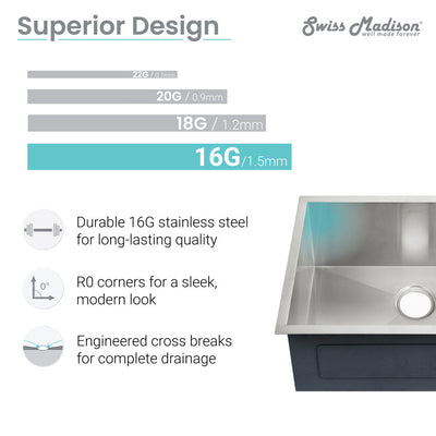 Tourner 14 x 18 Stainless Steel, Single Basin, Undermount Kitchen Sink