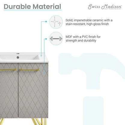 24-inch freestanding bathroom vanity in diamond gray, single sink, soft-close doors.