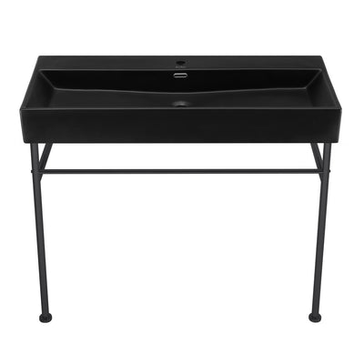 Claire 40 Ceramic Console Sink Matte Black Basin Black Legs