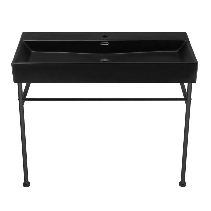 Claire 40 Ceramic Console Sink Matte Black Basin Black Legs