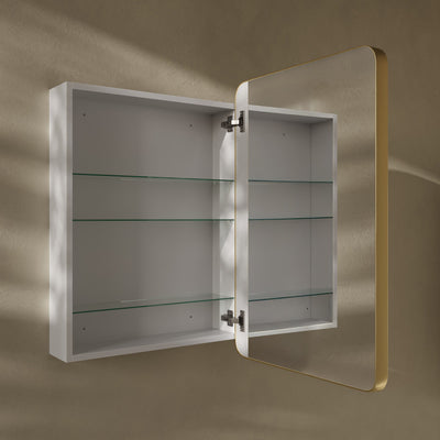 Pierre 20 x 30 Rectangle Recessed/Wall Mount Medicine Cabinet with Mirror in Brushed Gold