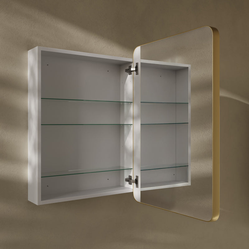 Pierre 20 x 30 Rectangle Recessed/Wall Mount Medicine Cabinet with Mirror in Brushed Gold
