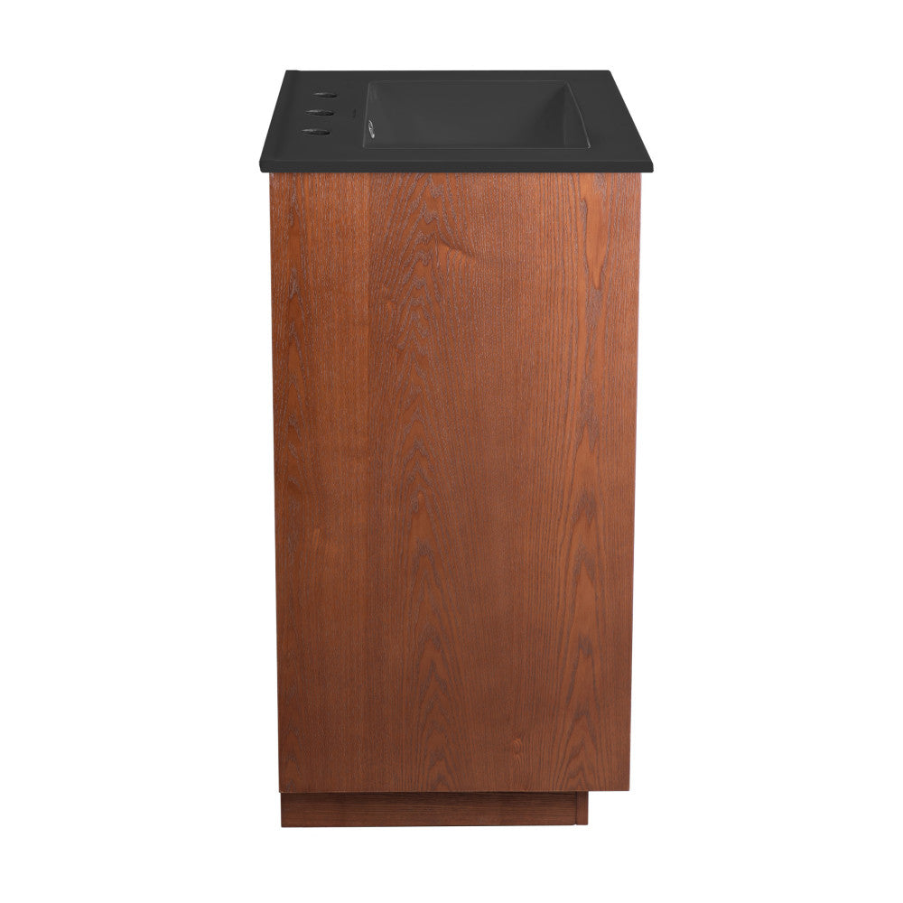 Daxton 24" Freestanding Bathroom Vanity in Brown Oak with Black 3-Hole Centerset Sink Top