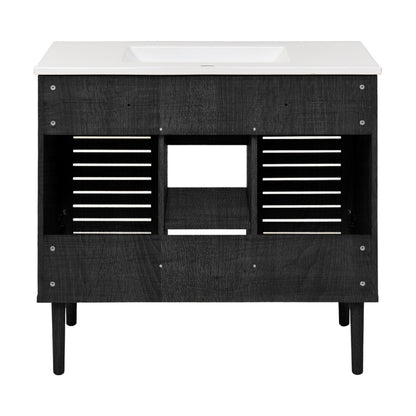Bron 36" Freestanding Bathroom Vanity in Black Oak with Sink Top