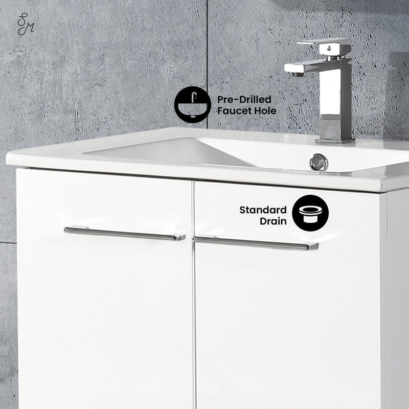 Annecy 24" Freestanding Bathroom Vanity in White with Sink Top