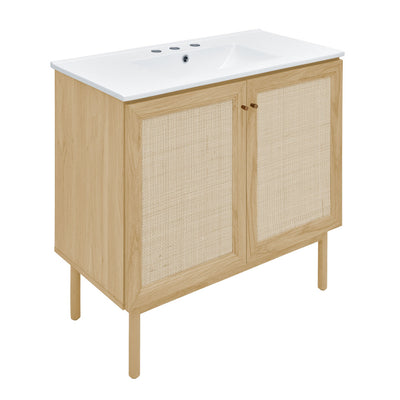 Classe 36" Freestanding Bathroom Vanity in Natural Oak with 3-Hole Widespread Sink Top