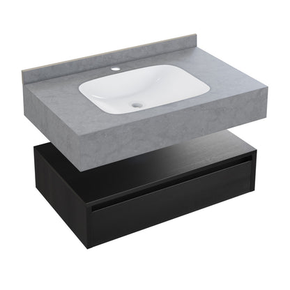 Avancer 36" Wall-Mounted Bathroom Vanity in Black Oak with Charcoal Gray Sink Top