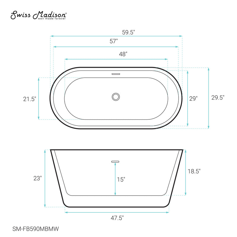 Claire 60" Freestanding Bathtub Matte Black and Matte White