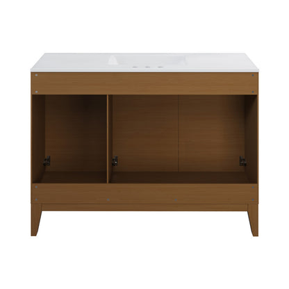 Cascade 48 in. Brown Oak Bathroom Vanity With White, 3-Hole Ceramic Sink Top
