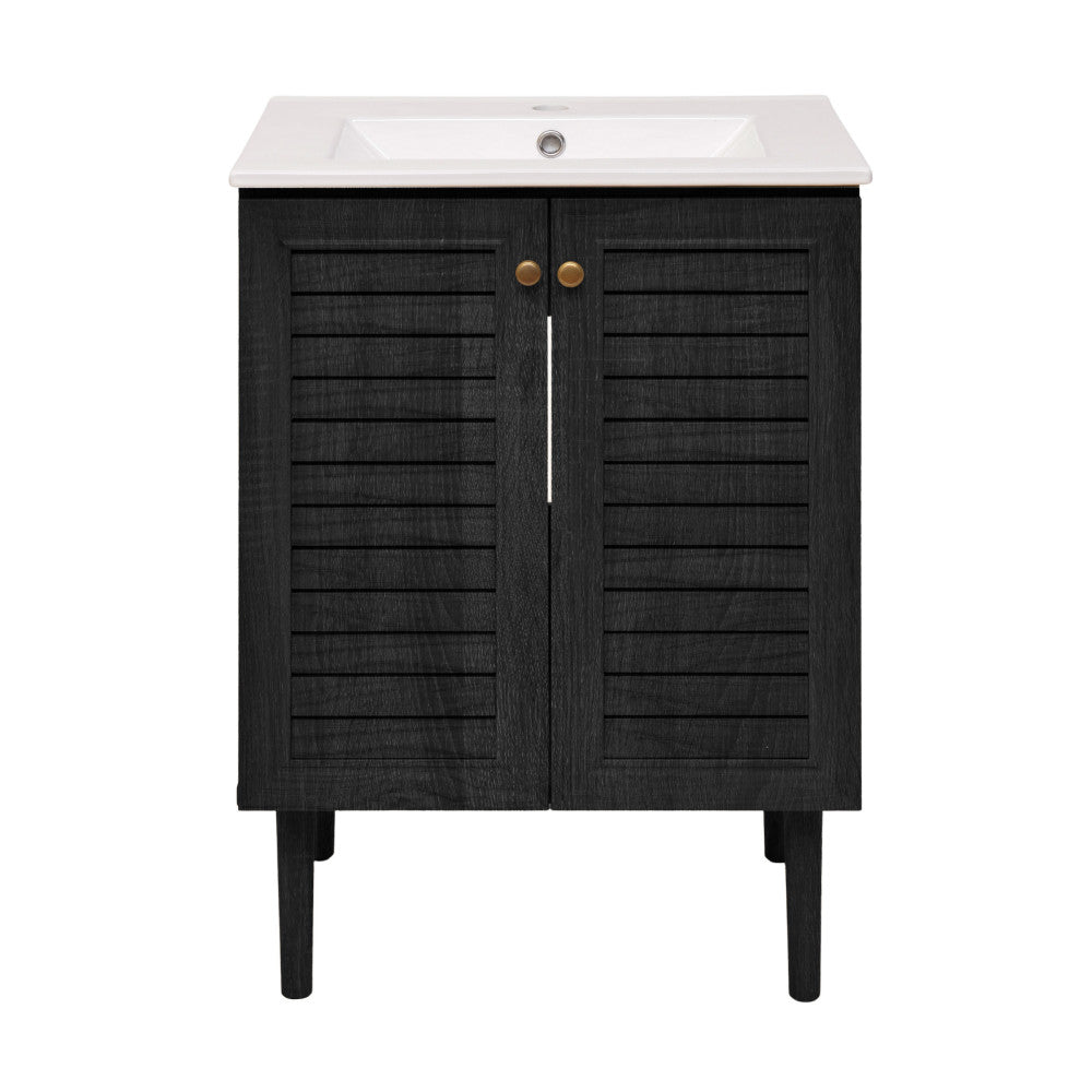 Bron 24" Freestanding Bathroom Vanity in Black Oak with Sink Top
