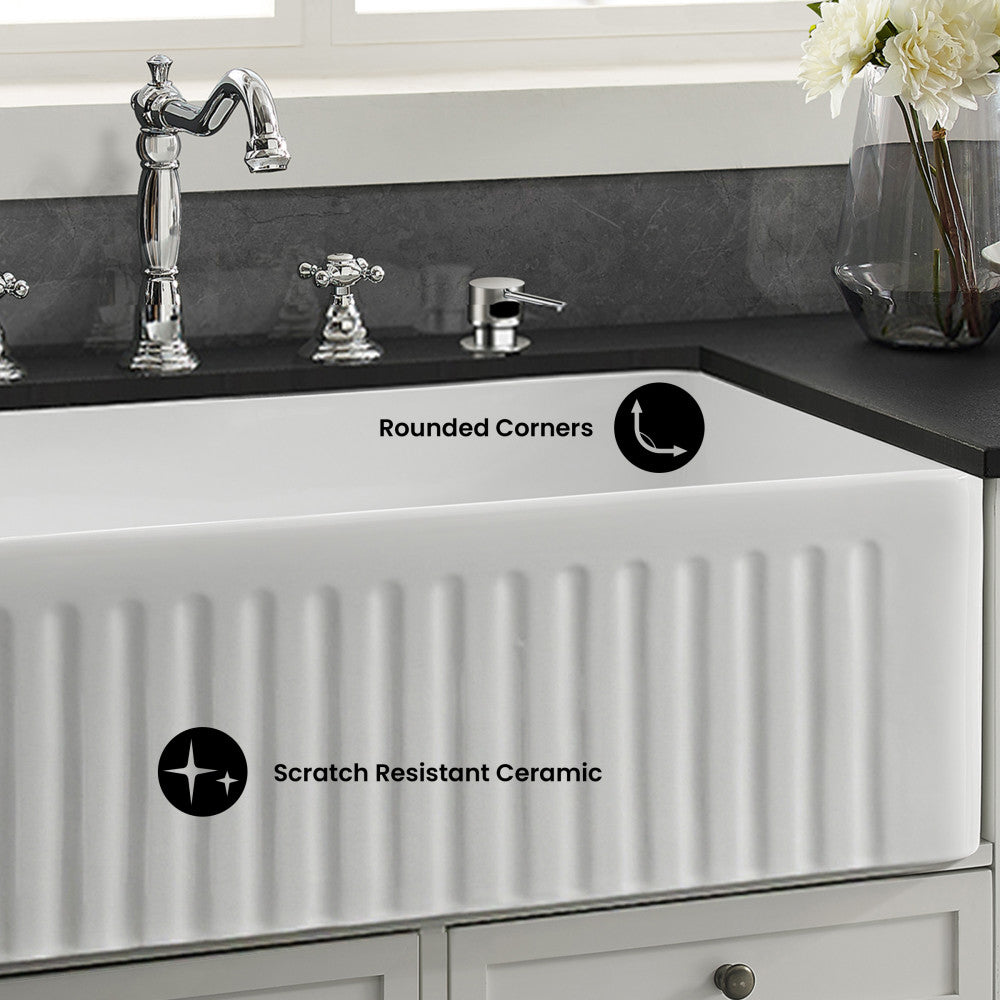 Delice 30 x 18 Ceramic, Farmhouse Kitchen Sink with Apron