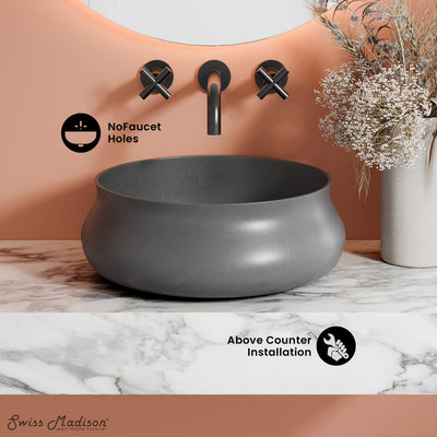 Lisse 17.5" Round Concrete Vessel Bathroom Sink in Dark Grey