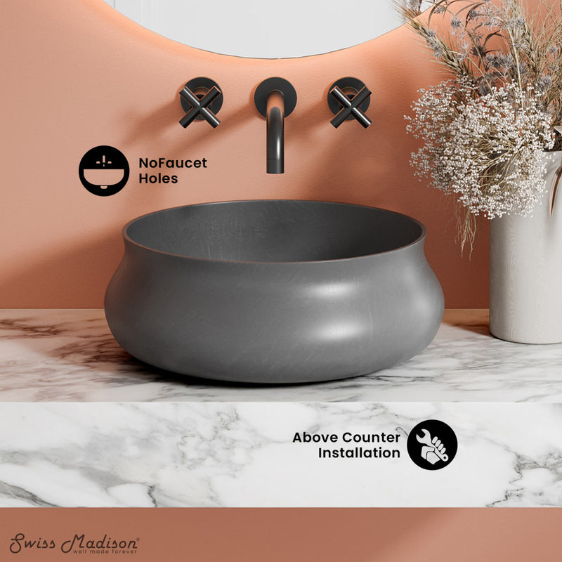 Lisse 17.5" Round Concrete Vessel Bathroom Sink in Dark Grey