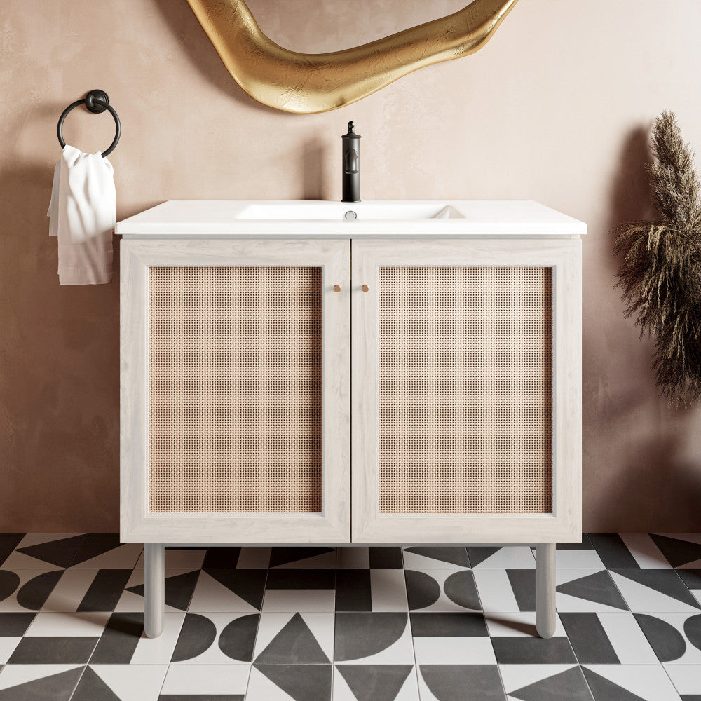 Classe 36" Freestanding Bathroom Vanity in White Oak with Sink Top