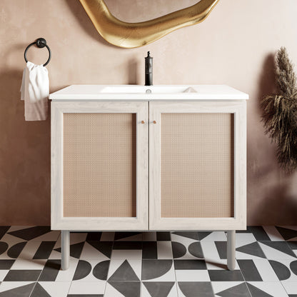 Classe 36" Freestanding Bathroom Vanity in White Oak with Sink Top