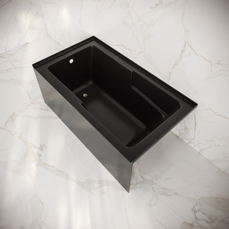 Voltaire 54 x 30 Skirted Left Drain Soaking Alcove Bathtub in Glossy Black with Integrated Armrest