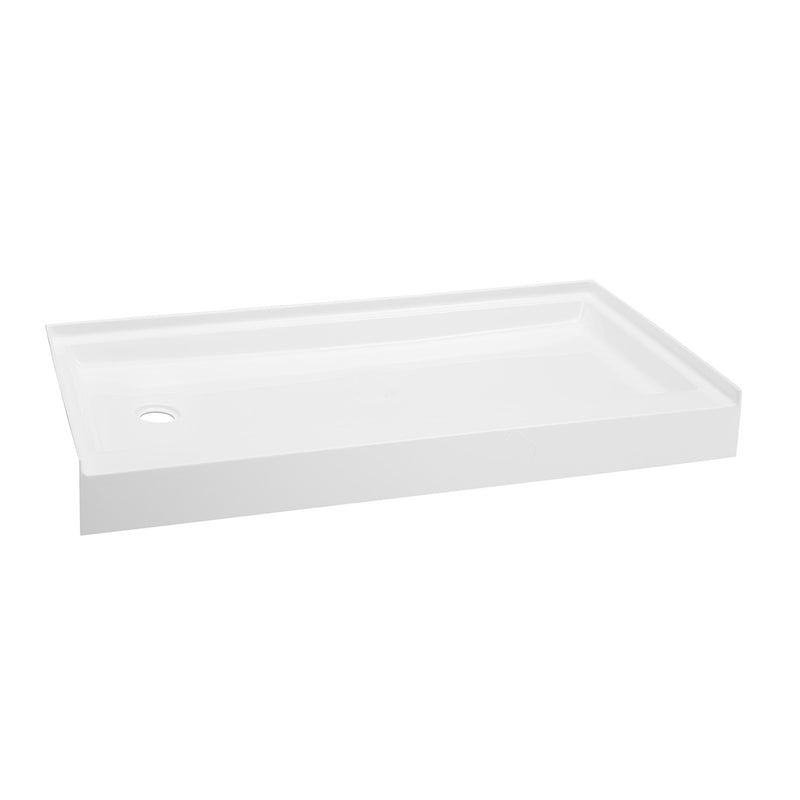 Voltaire 60" x 34" Acrylic White, Single-Threshold, Left Side Drain, Shower Base