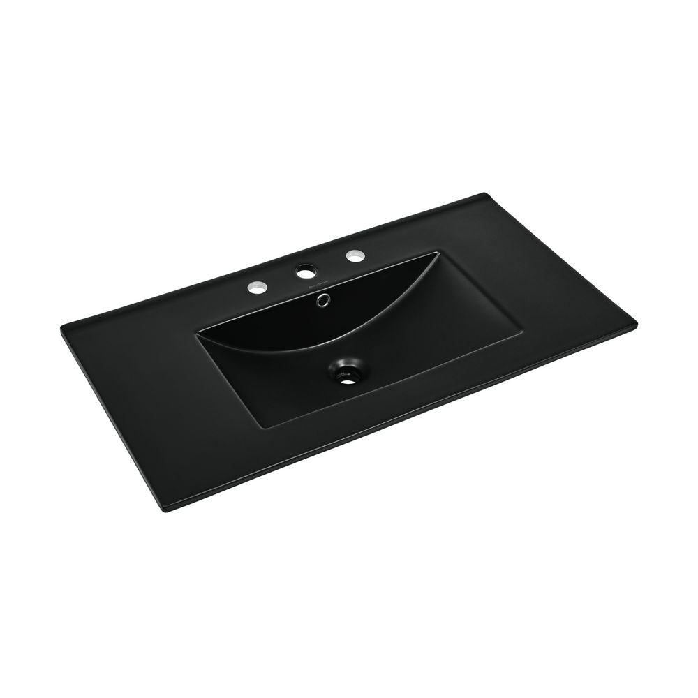 36" 3-Hole Widespread Vanity Sink Top in Glossy Black
